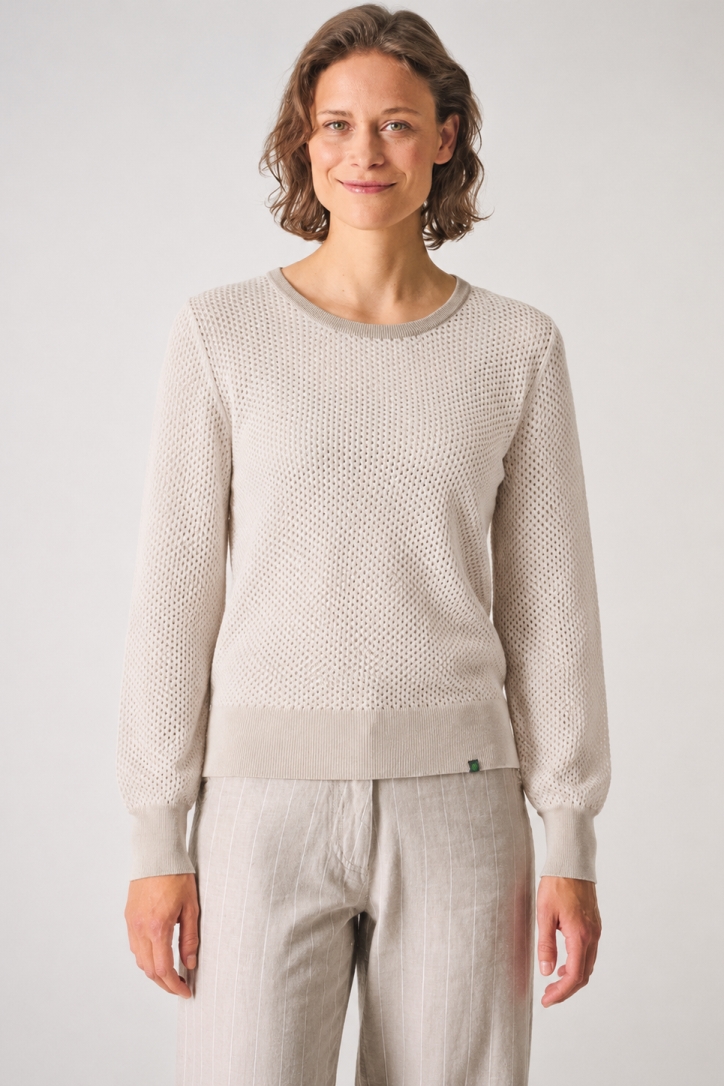 HempAge Damen vegan Pullover Airy Open Knit In Thistle Beige