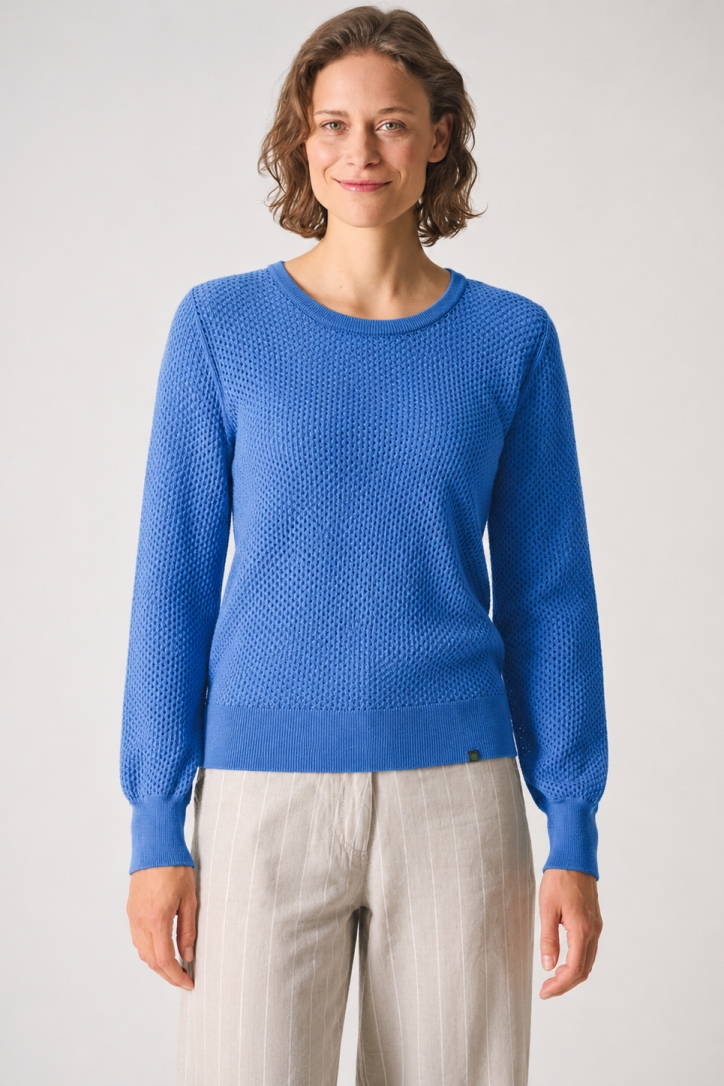 HempAge Damen vegan Pullover Aus Luftigem Offenem Strick K&Atilde;&para;nigsblau