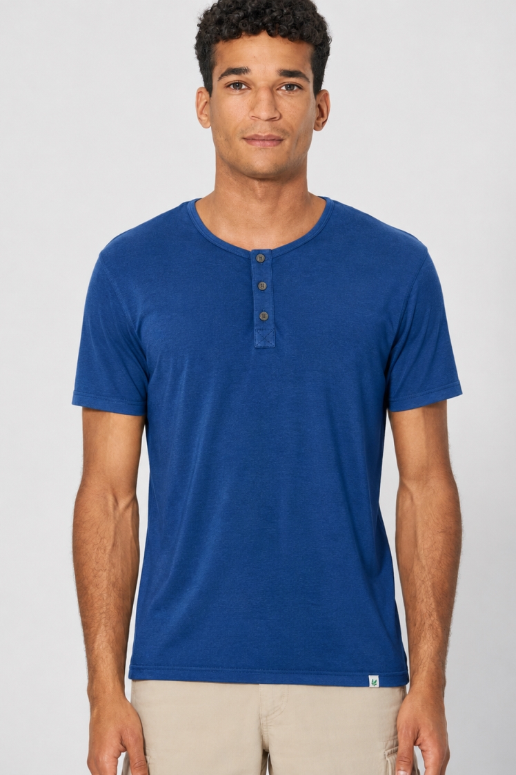 HempAge Herren vegan Einfarbiges Henley T-Shirt In K&Atilde;&para;nigsblau