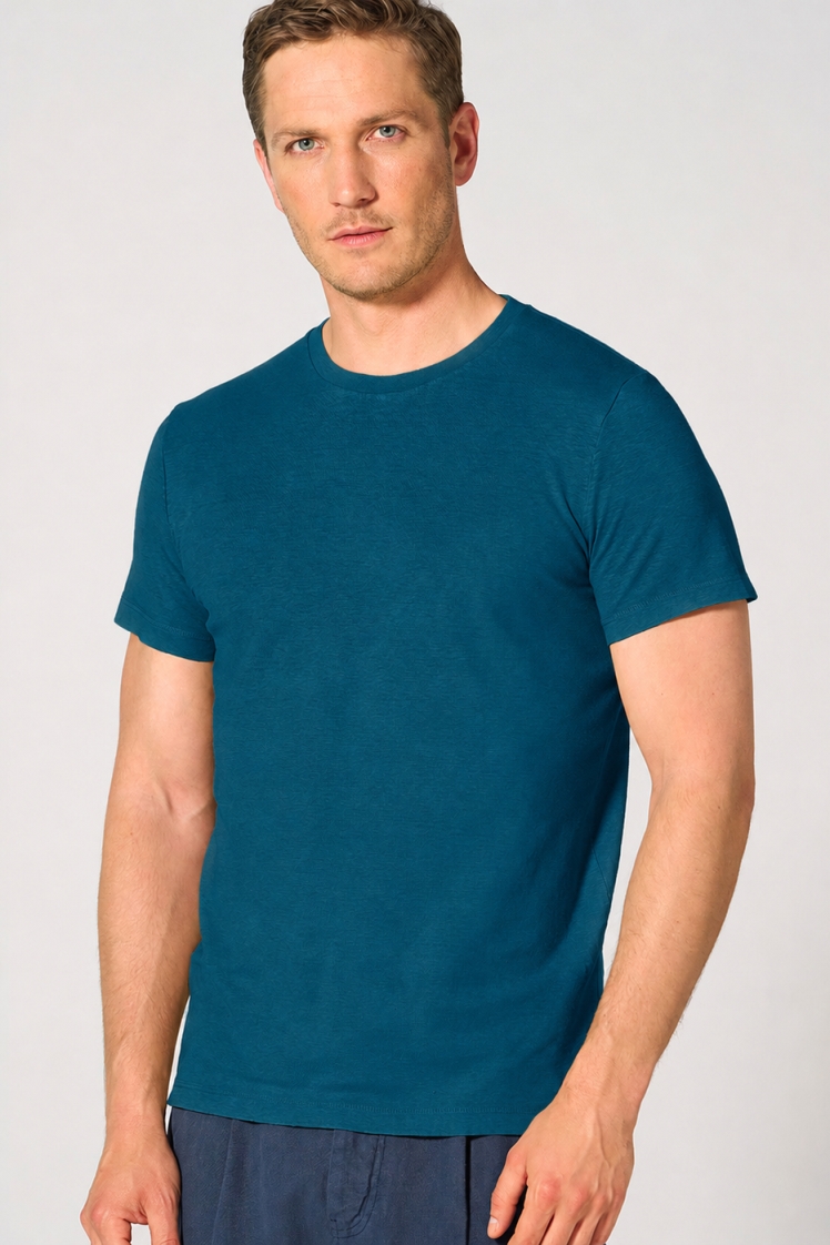HempAge Herren vegan T-Shirt Slim Fit Meerblau