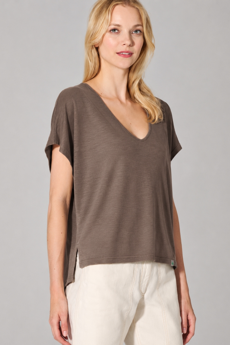 HempAge Damen vegan T-Shirt Aus Slub-Jersey Staubbraun