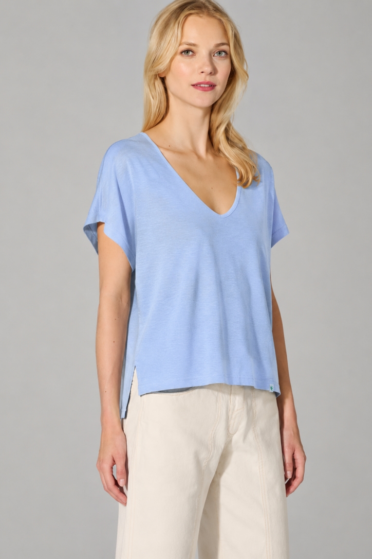 HempAge Damen vegan T-Shirt Aus Slub-Jersey Wasserblau