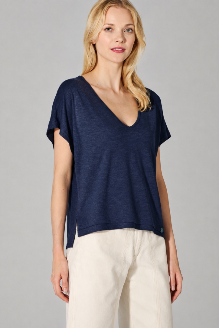 HempAge Damen vegan T-Shirt Aus Slub-Jersey Marineblau