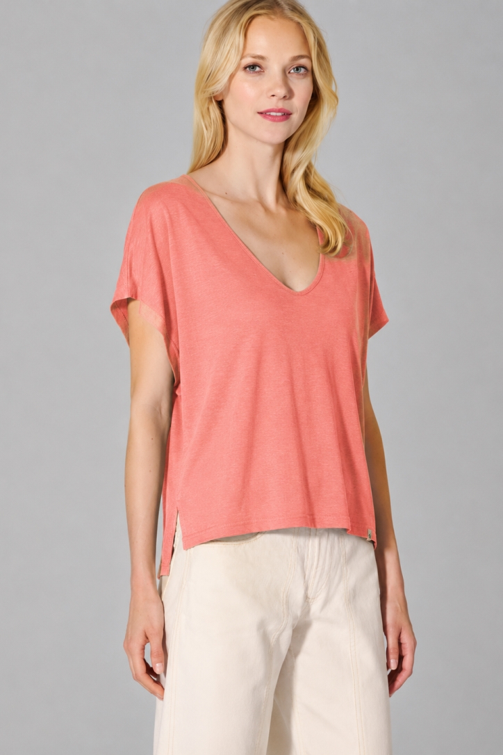 HempAge Damen vegan T-Shirt Aus Slub-Jersey In Pfirsich