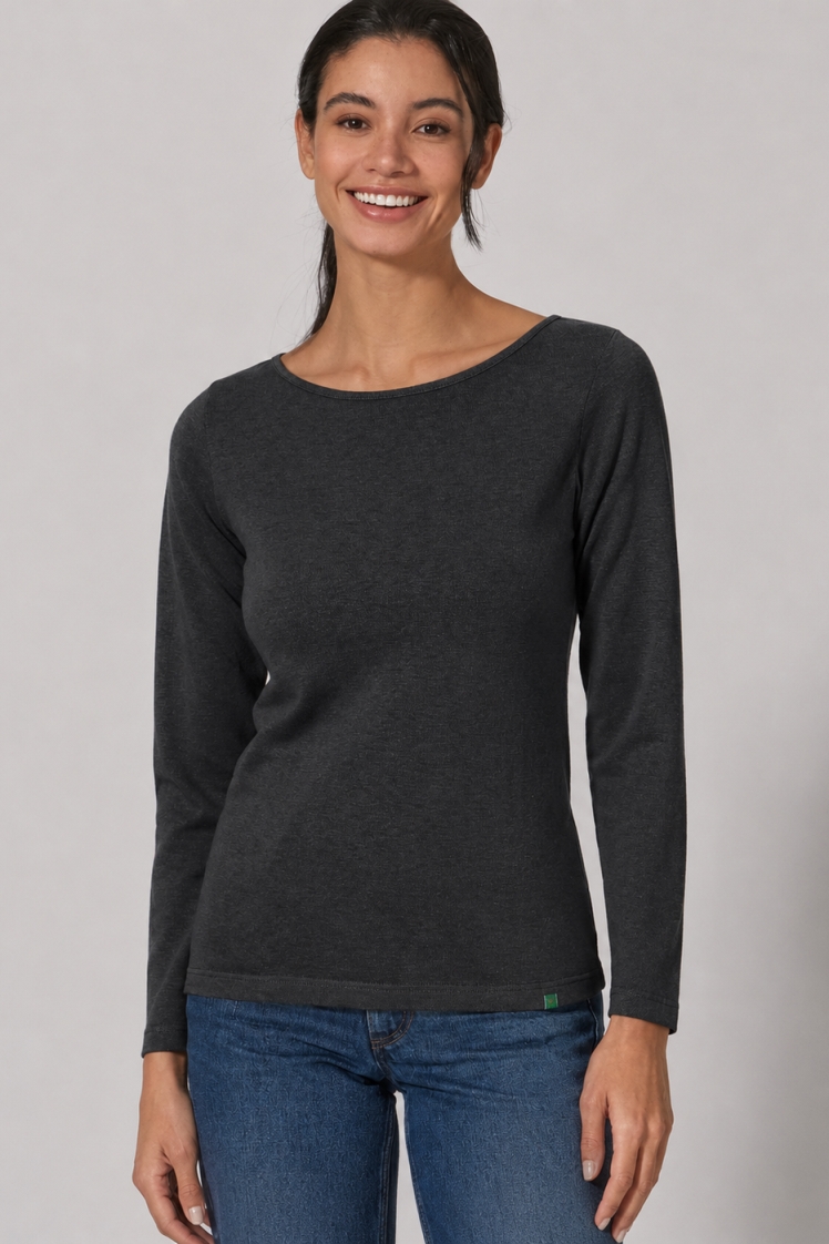 HempAge Damen vegan Schwarzes Langarm Oberteil