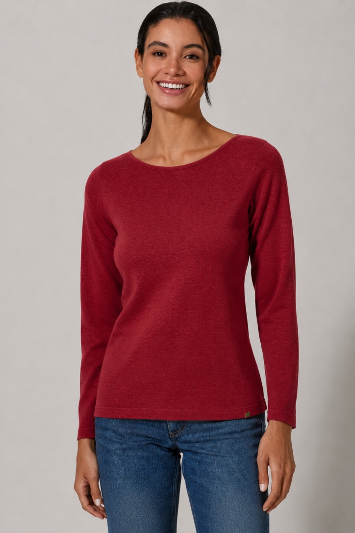 HempAge Damen vegan Rubinrotes Langarm Top