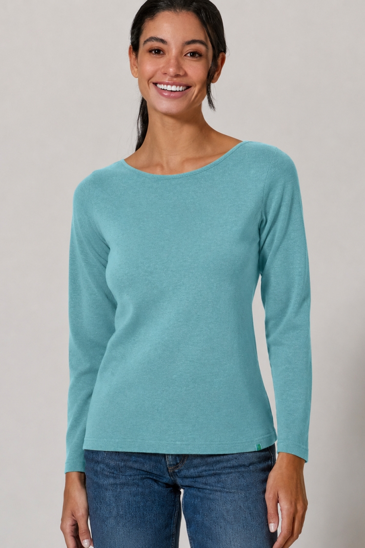 HempAge Damen vegan Top Mit Langen &Atilde;&bdquo;rmeln Regal Blau