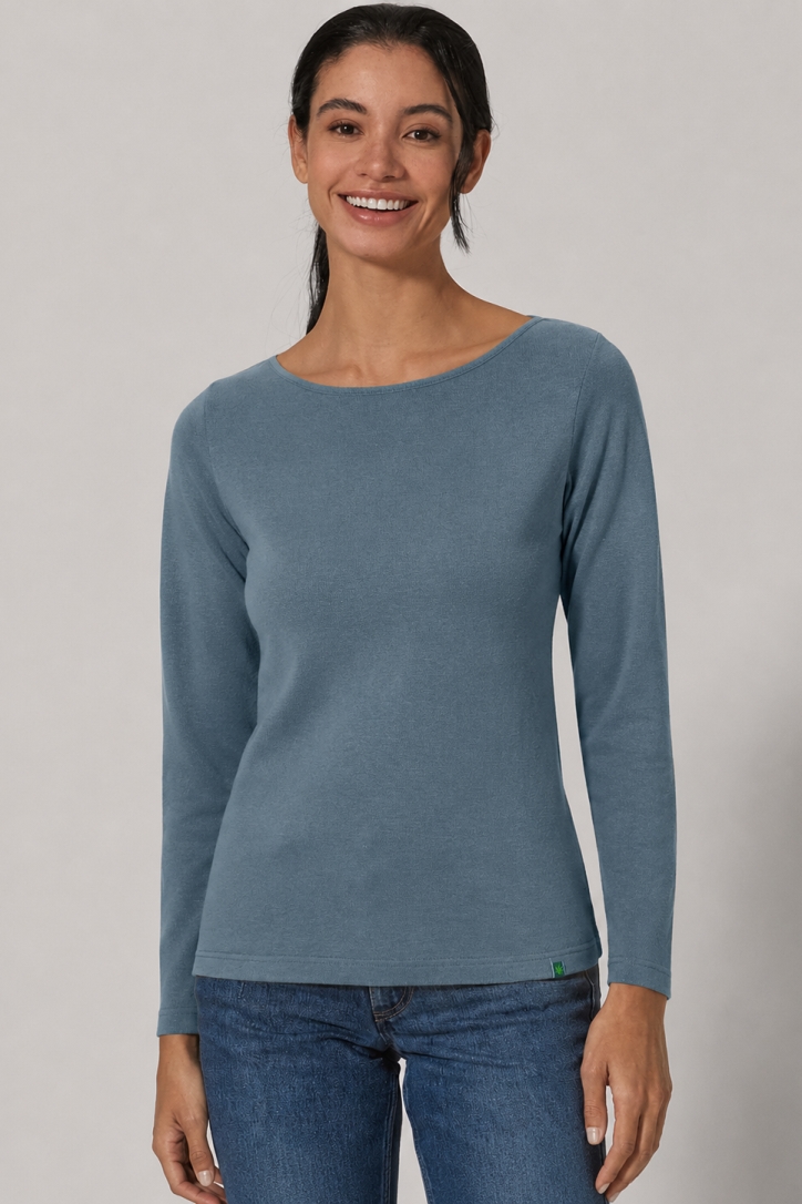 HempAge Damen vegan Langarm Top In Taubengrau Mit Bl&Atilde;&curren;ulichem Schimmer