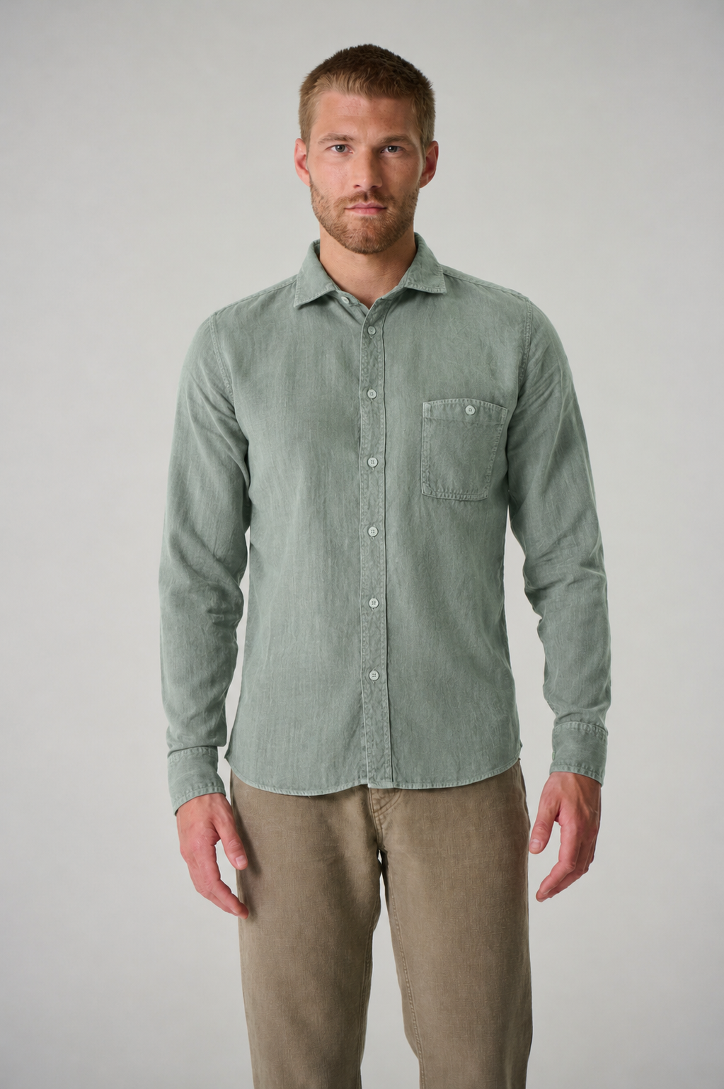 HempAge Herren vegan Hemd Slim Fit Thymiangr&Atilde;&frac14;n