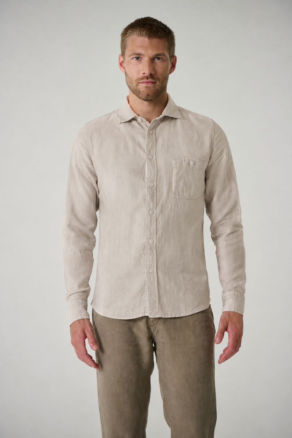 HempAge Herren vegan Hemd Slim Fit Distelbeige