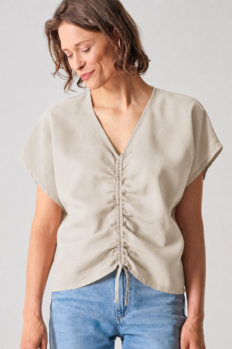 HempAge Damen vegan Bluse Mit Raffungen Summer Thistle Beige