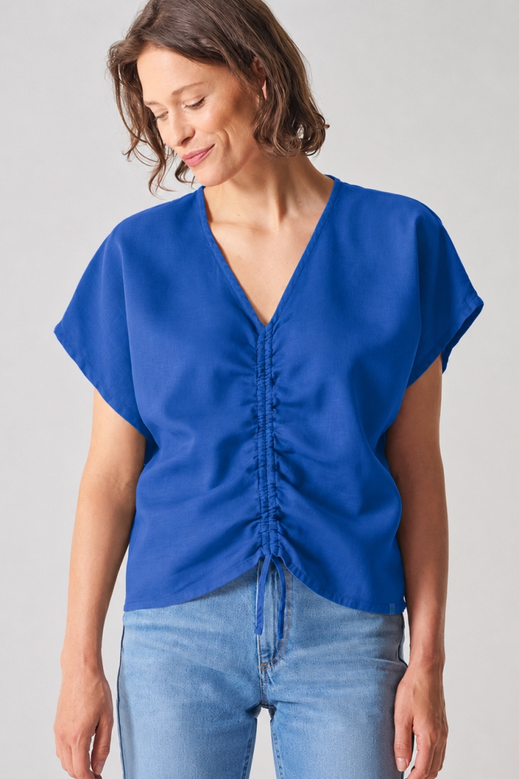 HempAge Damen vegan Sommerbluse Mit Raffungen K&Atilde;&para;nigsblau
