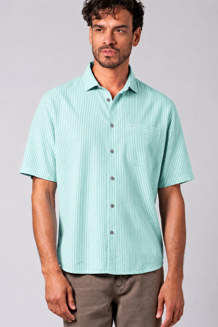 HempAge Herren vegan Gestreiftes Kurzarm Shirt Seegr&Atilde;&frac14;n