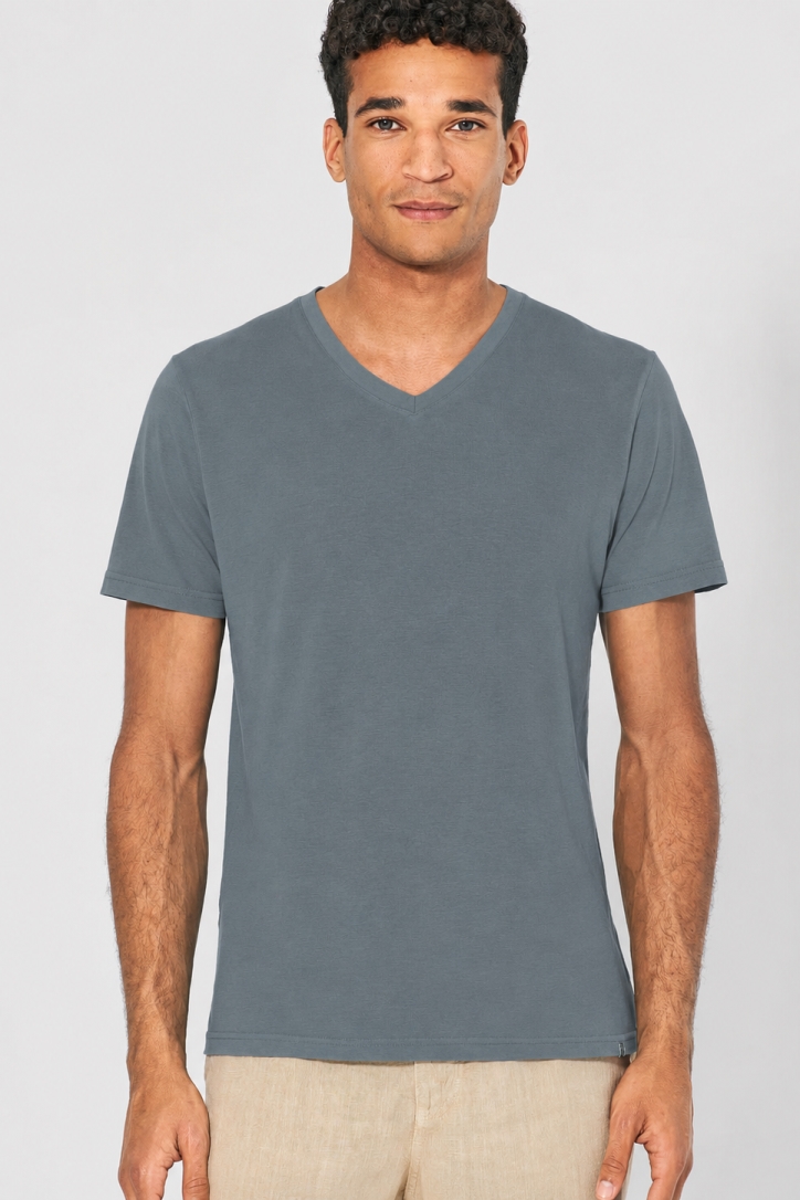HempAge Herren vegan T-Shirt Mit V-Ausschnitt Slim Fit Titanium