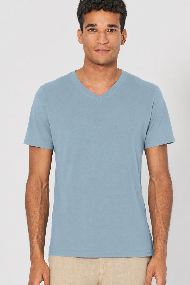 HempAge Herren vegan T-Shirt Mit V-Ausschnitt Slim Fit Wave Blau