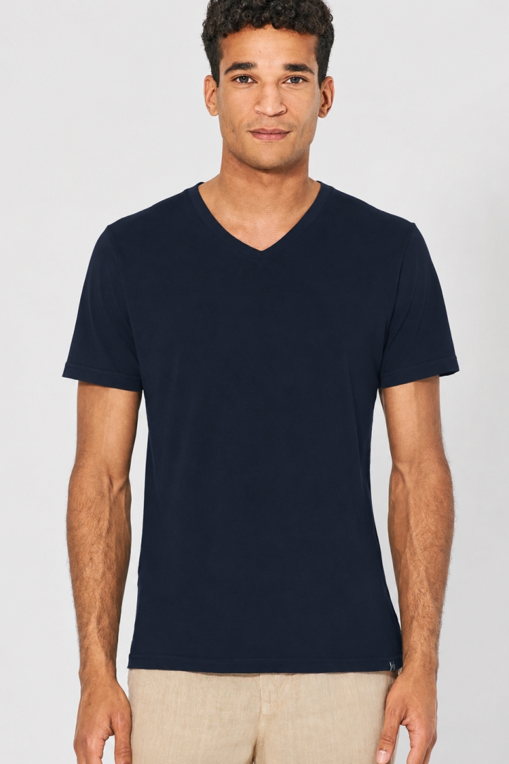 HempAge Herren vegan T-Shirt Mit V-Ausschnitt Slim Fit Marineblau