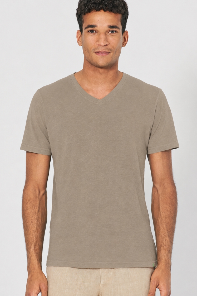 HempAge Herren vegan T-Shirt Mit V-Ausschnitt Slim Fit Grit Beige