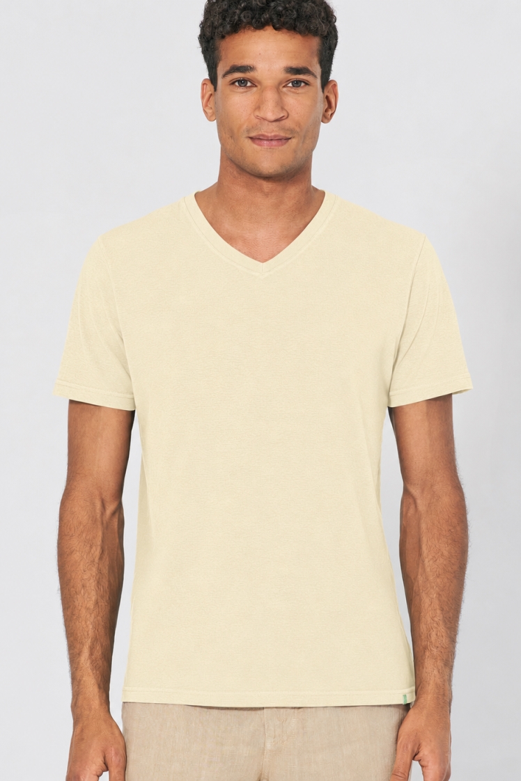 HempAge Herren vegan T-Shirt Mit V-Ausschnitt Slim Fit Gobi Beige