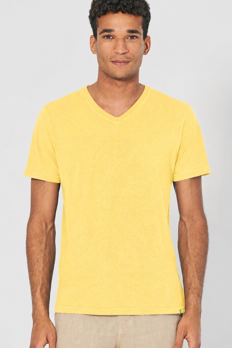HempAge Herren vegan T-Shirt Mit V-Ausschnitt Slim Fit Gelb