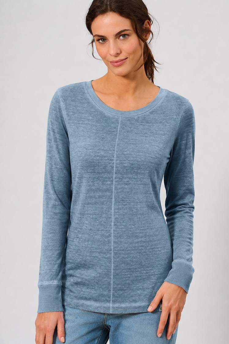 HempAge Damen vegan Langarmhemd Taubenblau