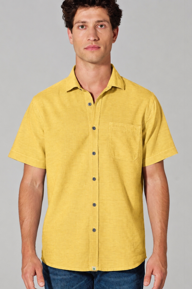 HempAge Herren vegan Gelbes Kurzarm Shirt
