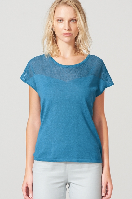 HempAge Damen vegan Top Mesh Atlantikblau