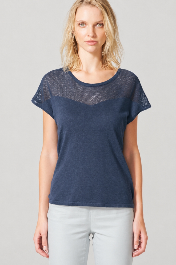 HempAge Damen vegan Top Mesh Wintersky Blau