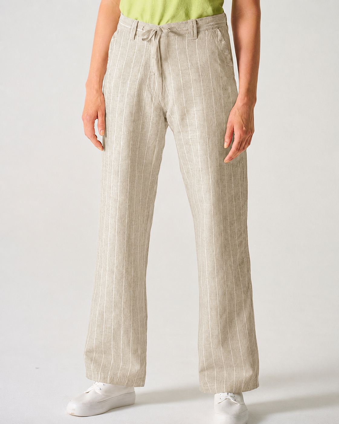 Hempage womens vegan Trousers Marlene Striped Thistle Beige