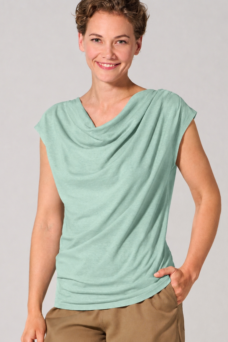 HempAge Damen vegan Top Mit Wasserfallausschnitt Menta Gr&Atilde;&frac14;n