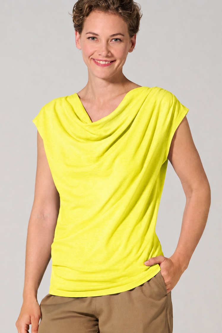 HempAge Damen vegan Top Mit Wasserfall Ausschnitt Zitrusgelb