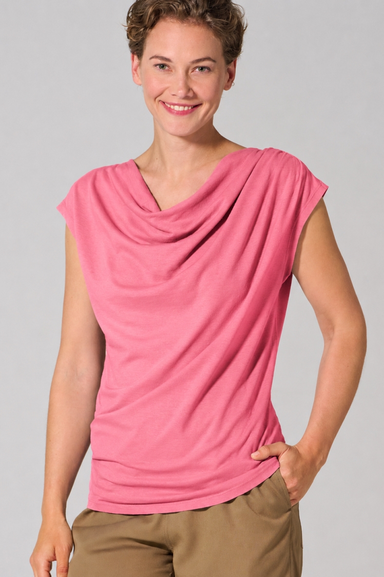 HempAge Damen vegan Top Mit Wasserfall Ausschnitt Hibiskusrosa