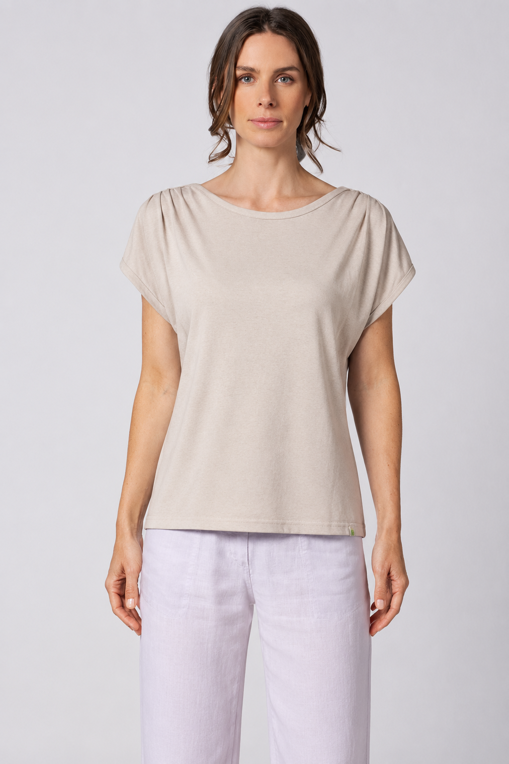 Hempage womens vegan T-Shirt Boat Neck Thistle Beige