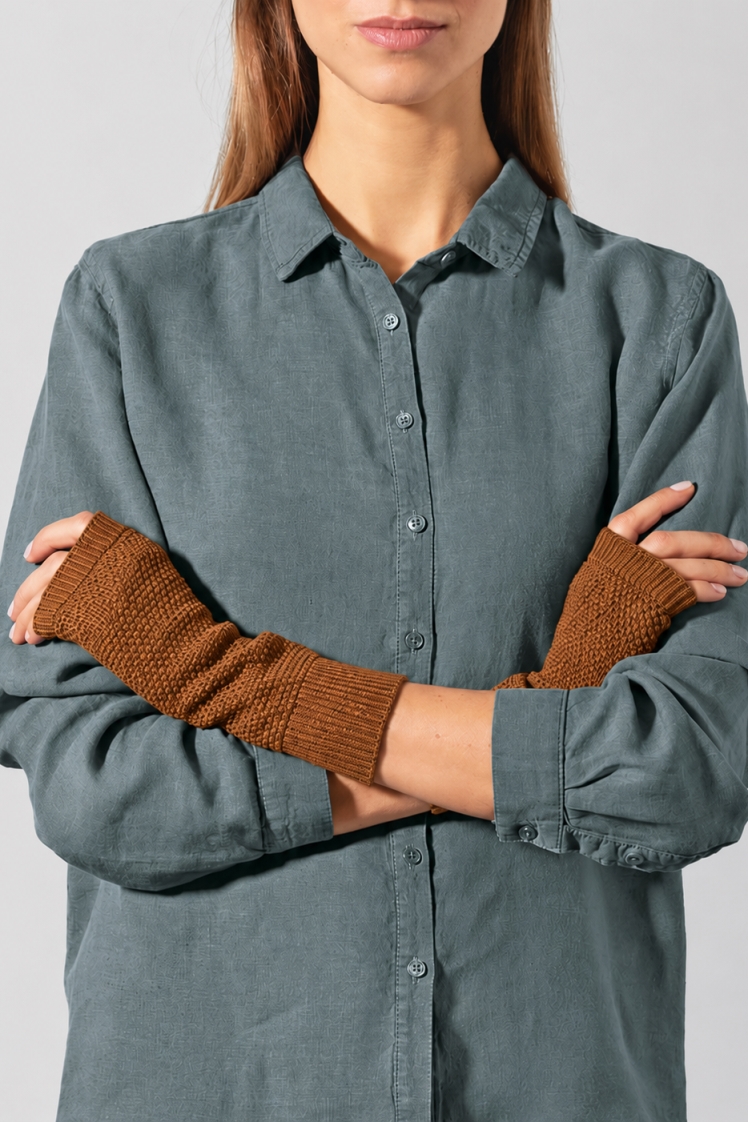 Hempage womens vegan Arm Warmers Almond Brown