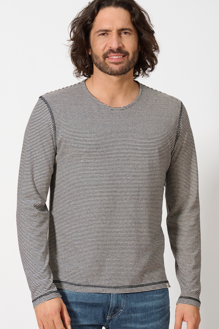 HempAge Herren vegan Gestreiftes Langarm-Shirt In Naturfarben