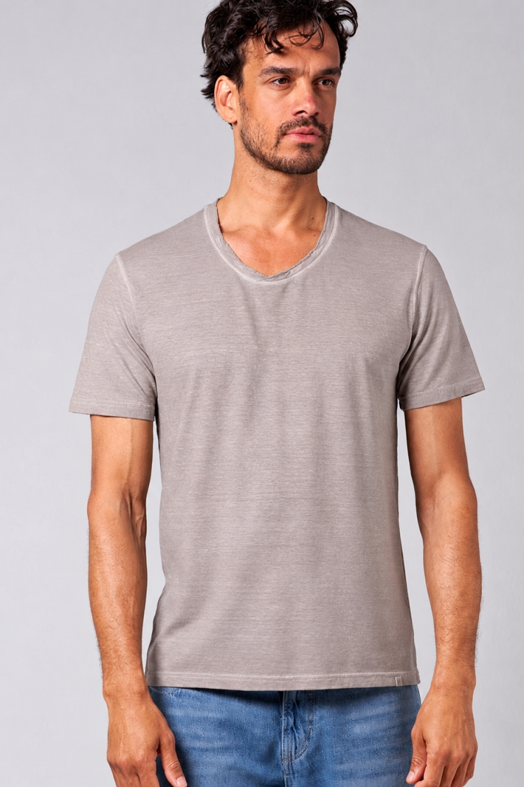 HempAge Herren vegan T-Shirt Mit Hochgekrempeltem V-Ausschnitt Distel Beige