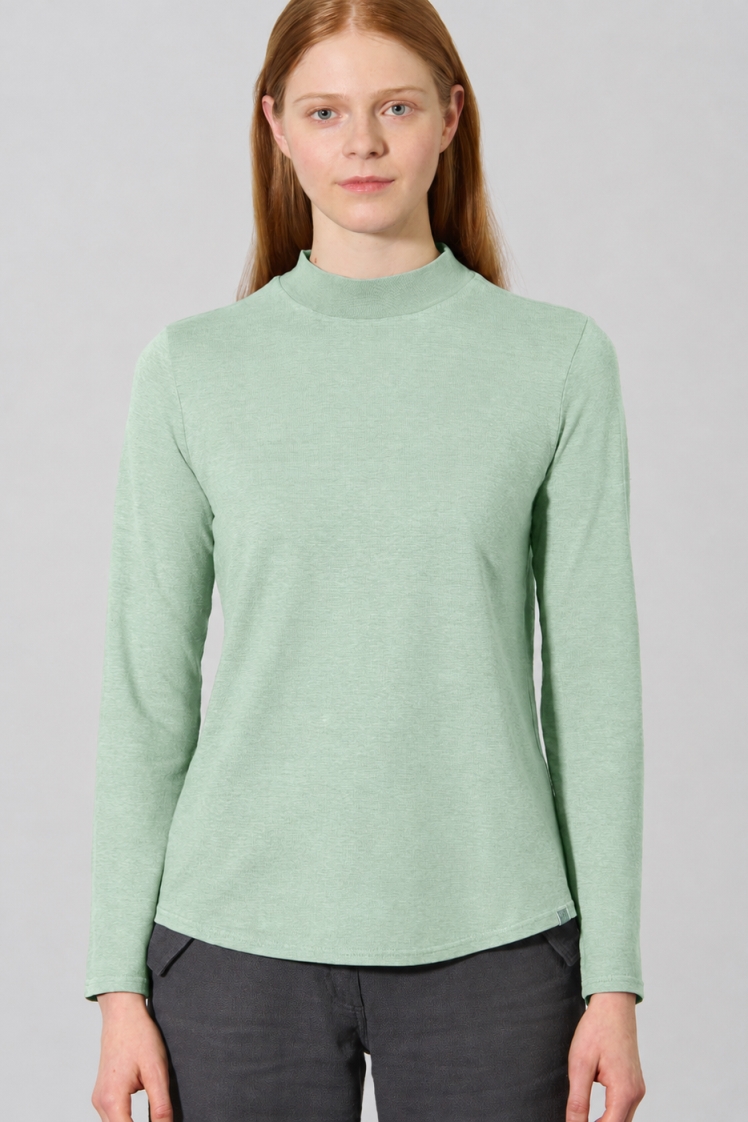 HempAge Damen vegan Top Mit Langen &Atilde;&bdquo;rmeln Und Stehkragen Menta-Gr&Atilde;&frac14;n
