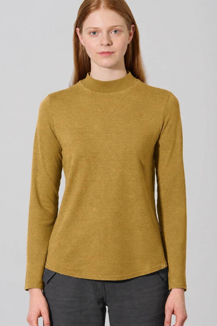 HempAge Damen vegan Top Mit Langen &Atilde;&bdquo;rmeln Und Stehkragen Erdnussbraun