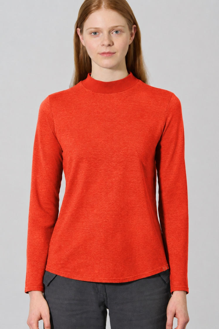 HempAge Damen vegan Top Mit Langen &Atilde;&bdquo;rmeln Und Stehkragen Ziegelorange