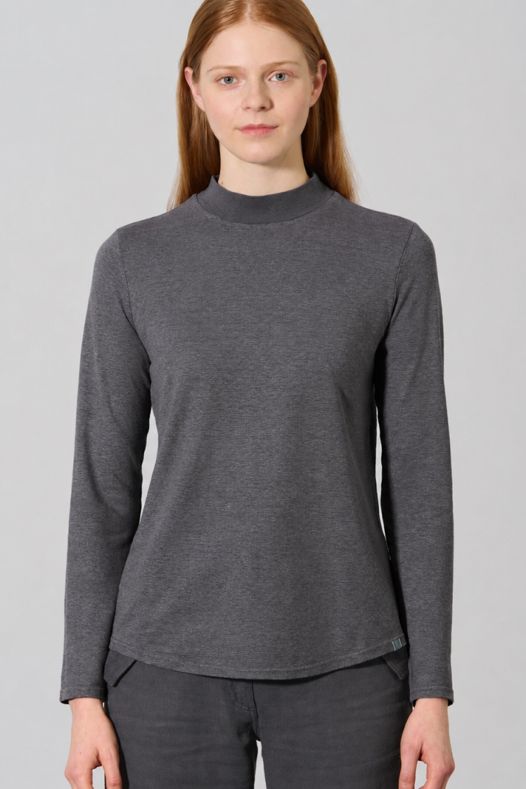 HempAge Damen vegan Top Mit Langen &Atilde;&bdquo;rmeln Und Stehkragen Anthrazit