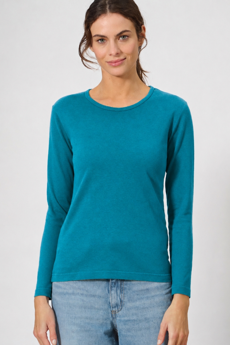 HempAge Damen vegan Langarmshirt Basic Lagunenblau
