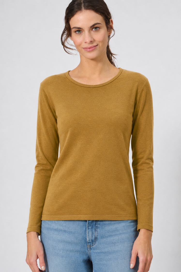 HempAge Damen vegan Langarm-Shirt Basic Farbe Peanut Brown