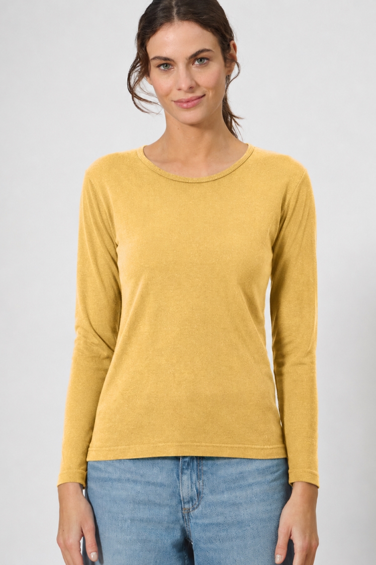 HempAge Damen vegan Langarmshirt Basic Dijon Gelb