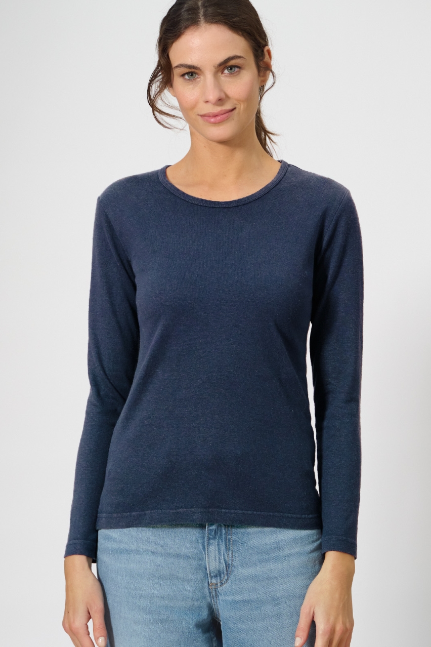 HempAge Damen vegan Langarm Shirt Basic Navy