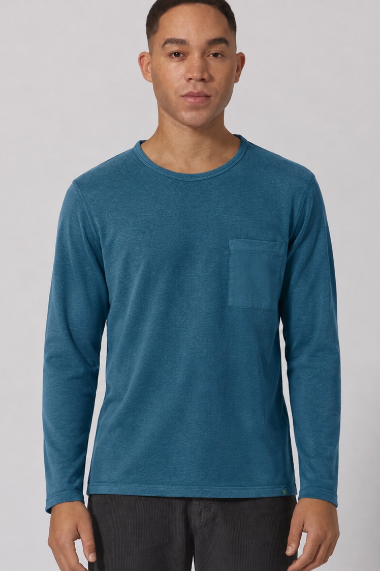 HempAge Herren vegan Langarmshirt Reef Blaugr&Atilde;&frac14;n