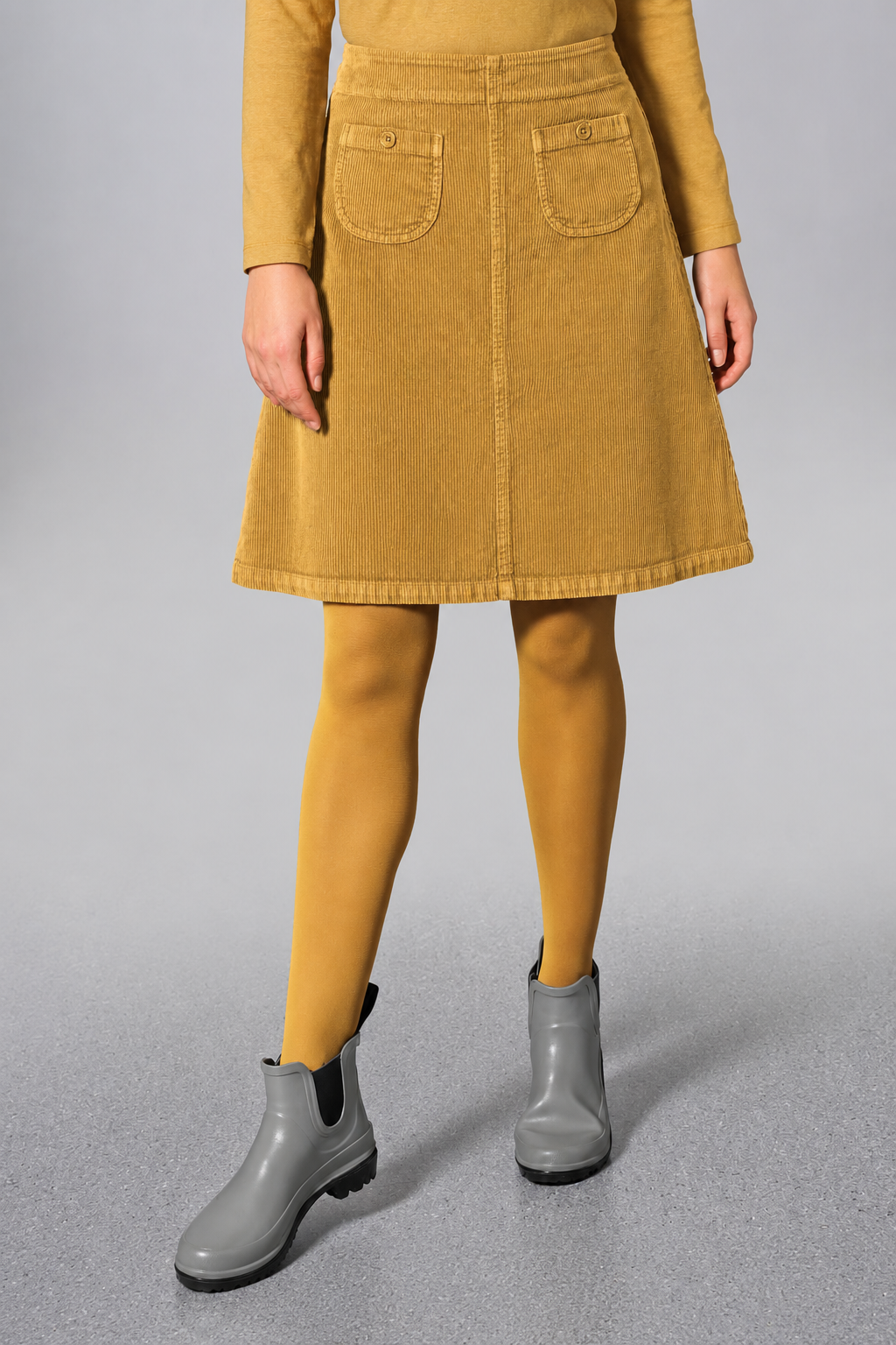 Hempage womens vegan Corduroy Skirt Simple Cord Dijon Yellow
