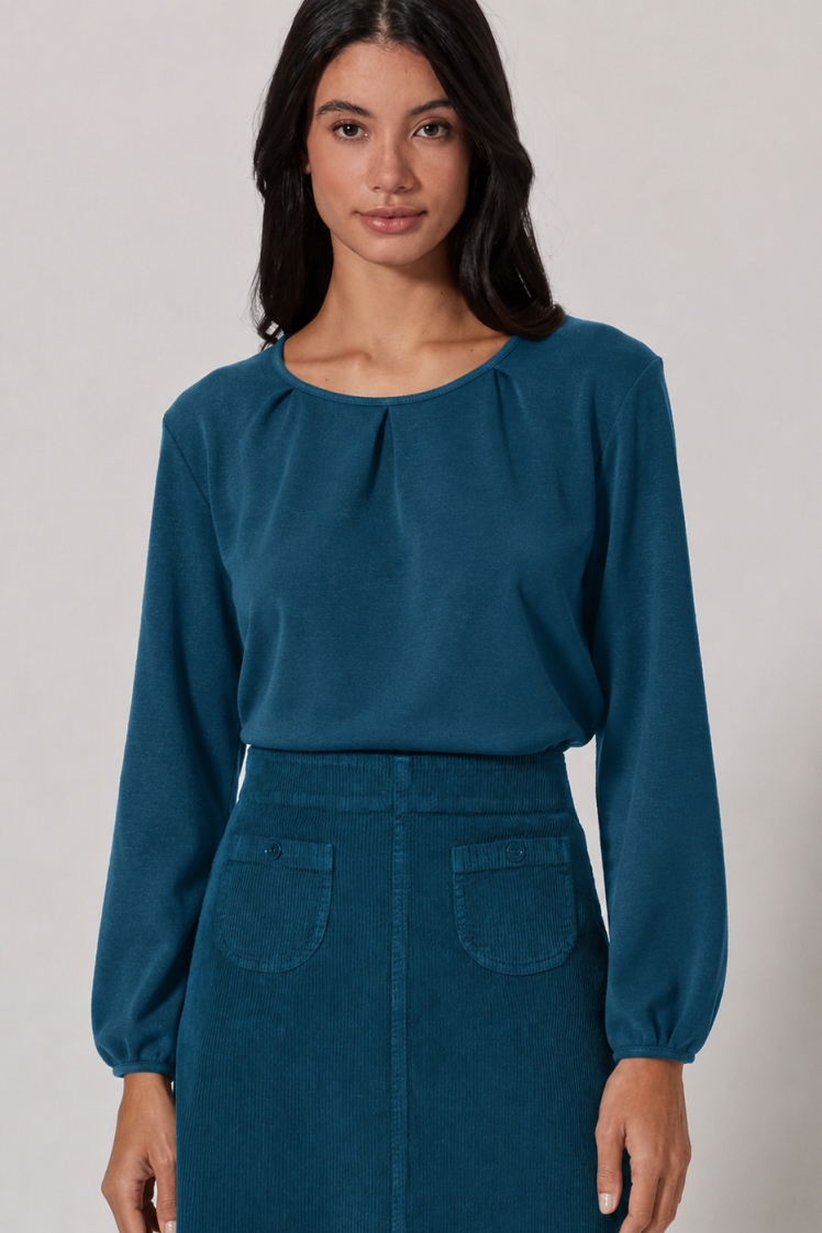HempAge Damen vegan Reef-Shirt Mit Langen &Atilde;&bdquo;rmeln In Teal
