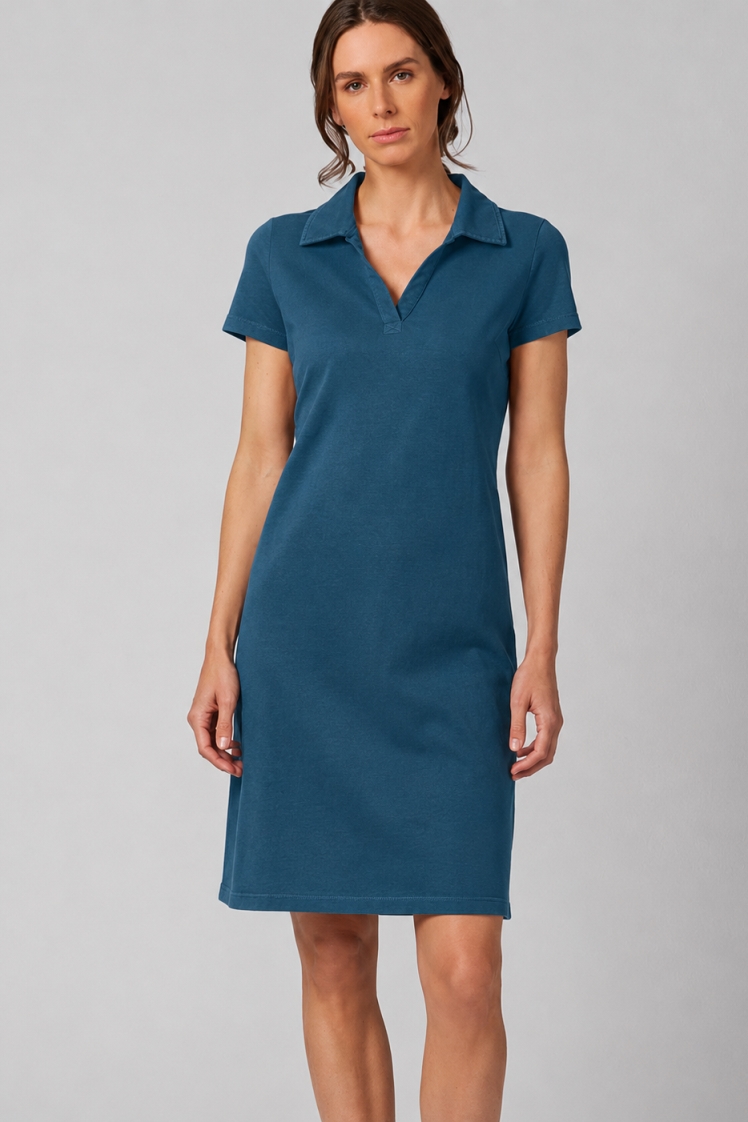 Hempage Damen vegan Kleid Timeless Summer Mit Flachem Kragen Reef BlaugrÃ¼n