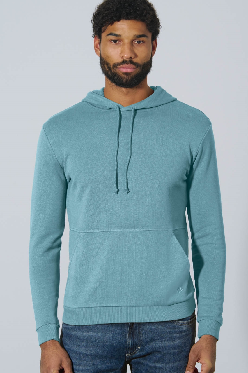 HempAge Herren vegan Hoodie Basic Wave Blau