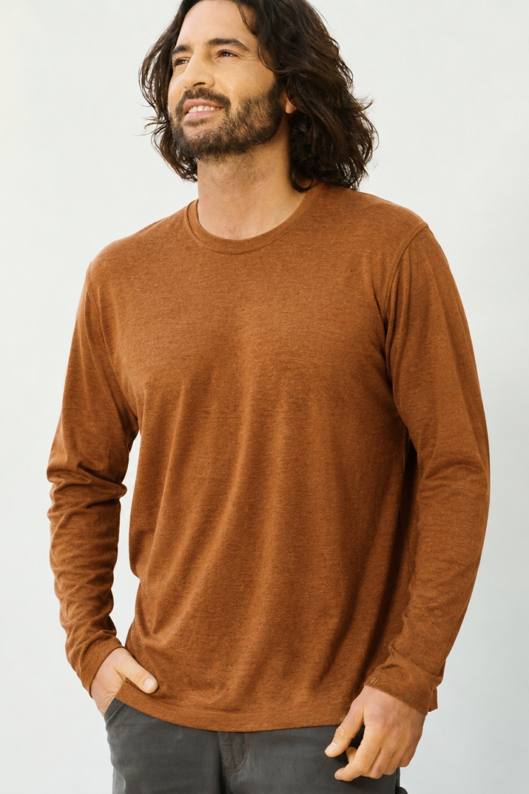 HempAge Herren vegan Langarmshirt Basic Mandel