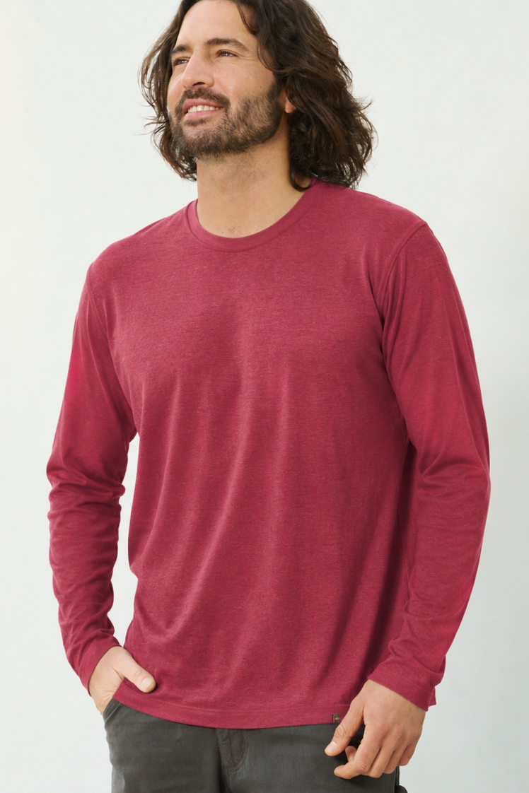 HempAge Herren vegan Langarm Shirt Basic In Sangria Rot